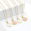 Women White and pink Stainless Steel Round Zodiac Sign Shell Pendant As Necklace Jewelry Women Bulk Signs