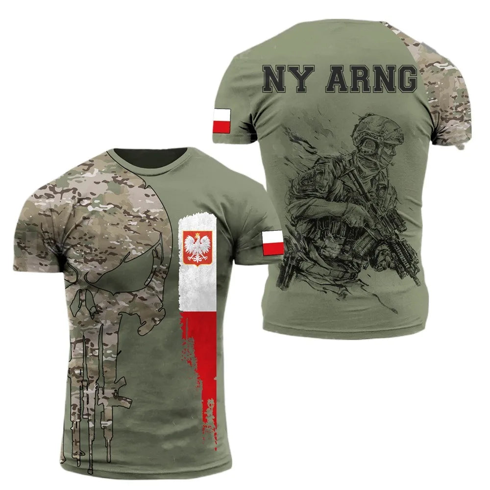 Fitspi Men's T-Shirt Summer Short Sleeve 3D Printed Poland Soldier Veteran Harajuku Loose Top T-Shirt Oversized Clothing 6XL