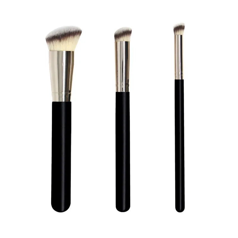HMU Dropship Black and Silver Cosmetic Makeup Brush Vegan Luxury Cruelty Free Synthetic Hair Foundation Contour Brush