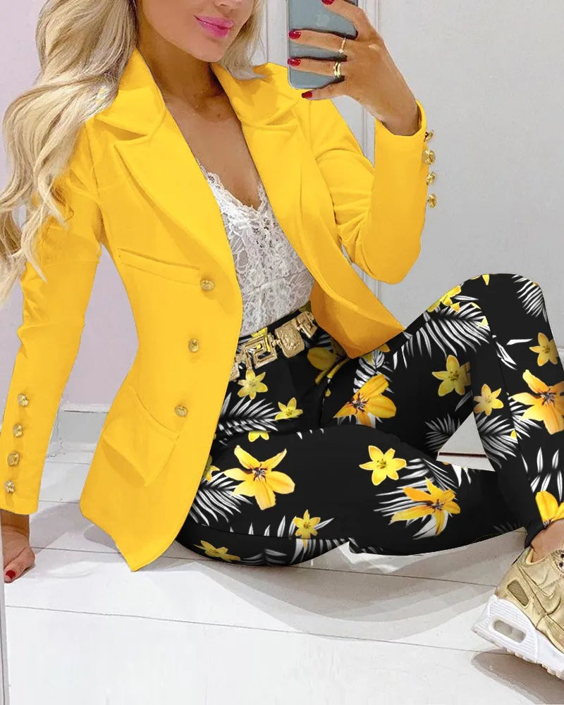 Spring Ladies Office Long Sleeve Blazer Set for Women Suits Office Formal Two Piece Pants Set Business Suits for Women C8035