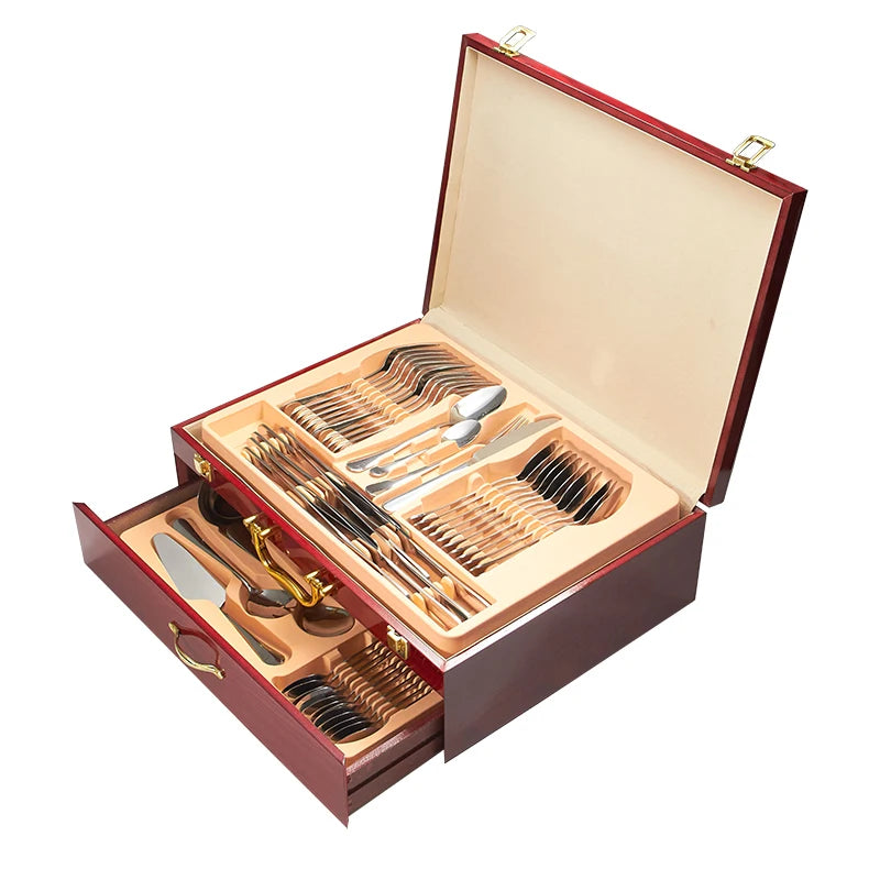 Hot Selling 72/84/86 Pcs Gottinghen Gold Plated Mirror Polish Stainless Steel Classic Cutlery Set Opp Bag for Business Gifts