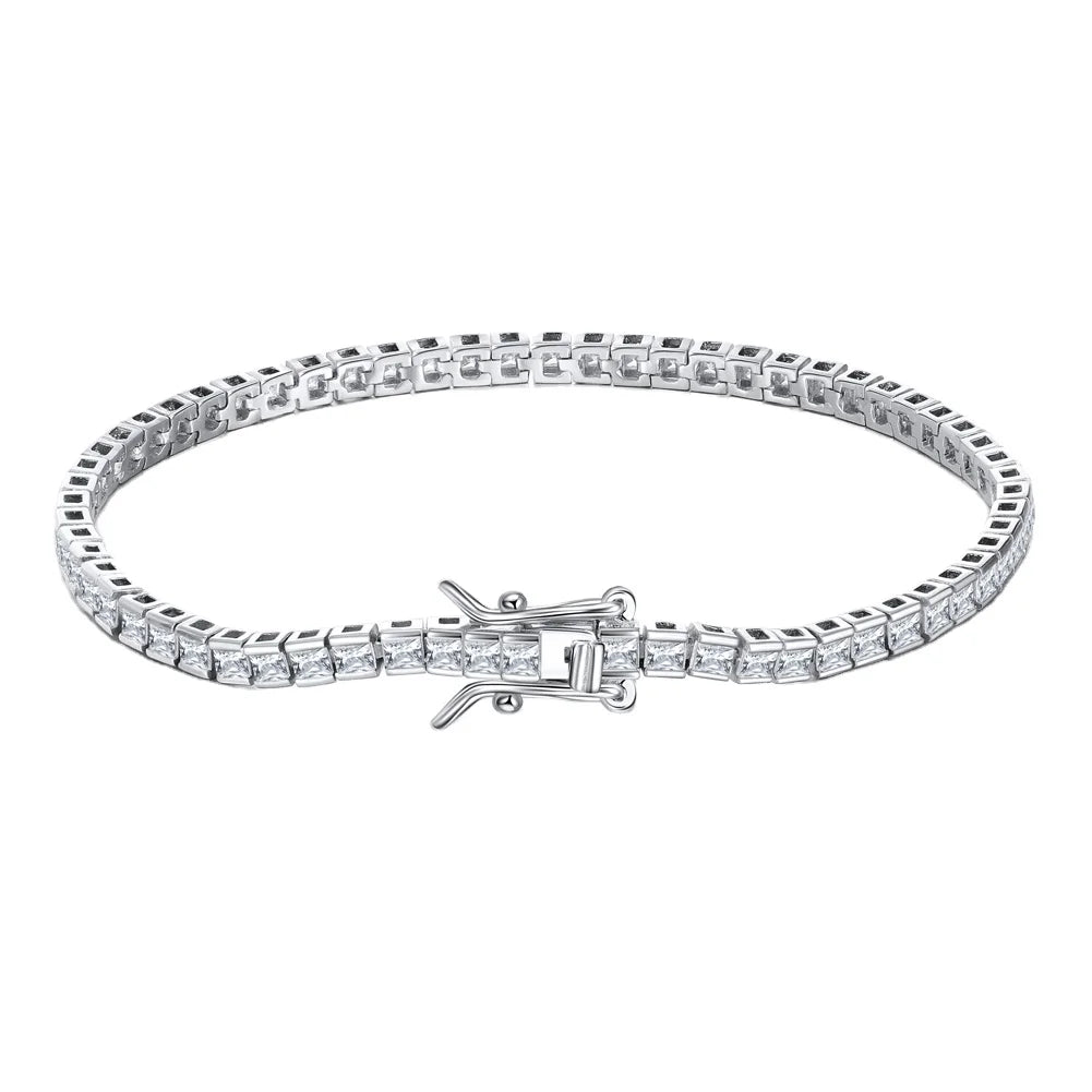 RINNTIN SB144 Luxury Jewelry 925 Sterling Silver Bracelet Tennis Chain With Princess Cut CZ Cubic Zirconia Bracelet for Women
