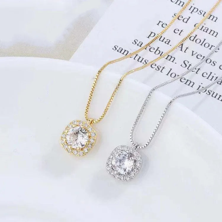SC Hot Selling Gold Plated Necklaces Luxury Fashion Jewelry Necklaces Shiny Geometric Square CZ Diamond Necklaces for Women