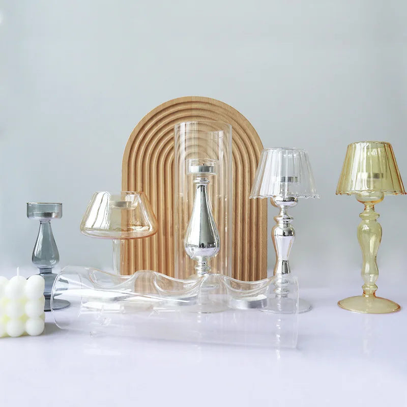 Table Lamp Candlestick Glass Ins European Simple Glass Romantic Dinner Glass Creative Ornaments Silver-plated Candlestick