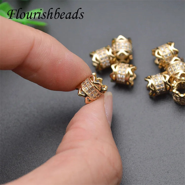 Custom Jewelry Accessories New Style Anti Rust 18K Gold Plated CZ Pave Wave Tube Spacer Beads for DIY Bracelet Making