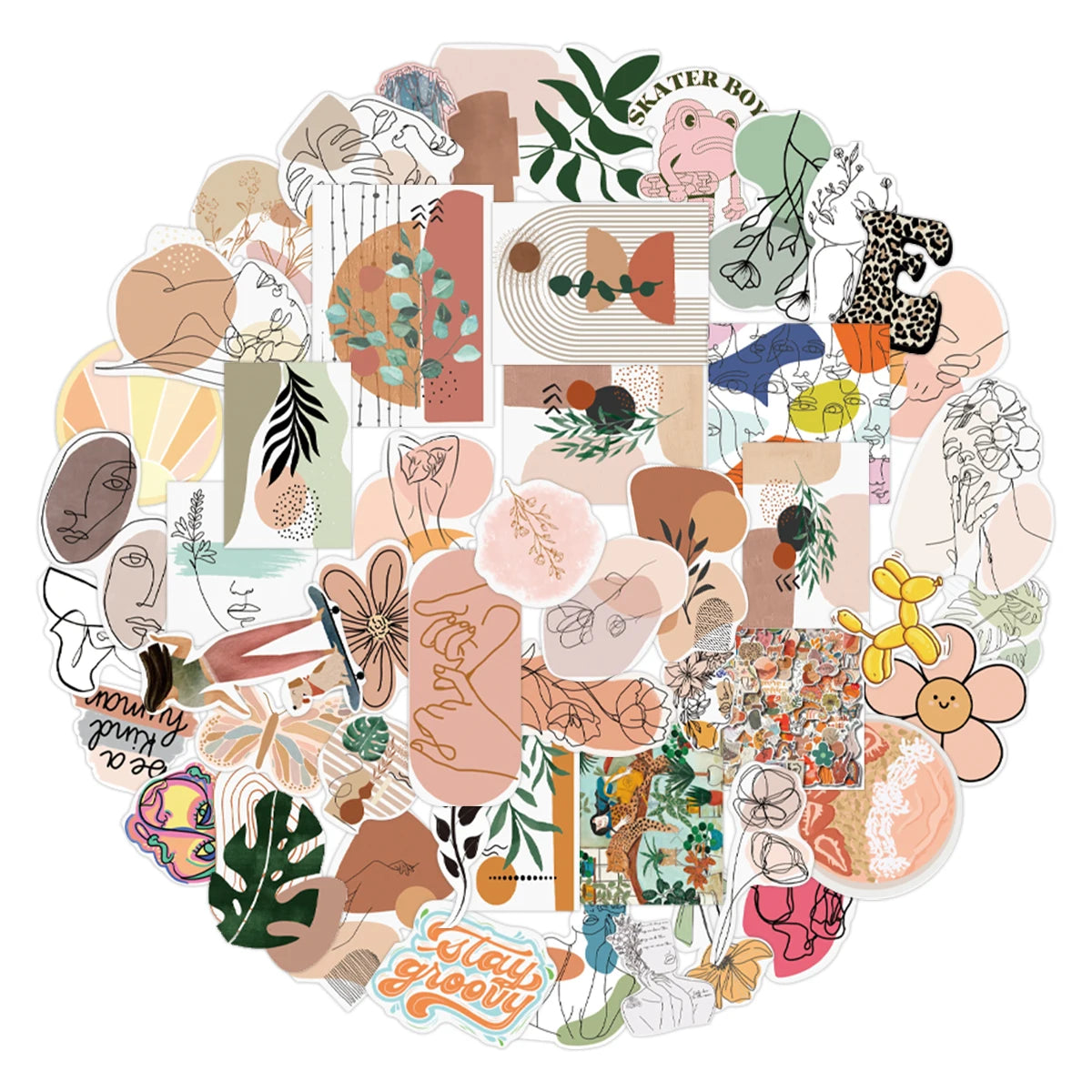 50PCS Cartoon Bohemian Style Stickers for Kids Custom Waterproof Vinyl Water Bottle VSCO Stickers Journal Scrapbook Supplies