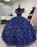 Navy Blue Sparkly Quinceanera Dresses 2026 Formal Party Beading Lace Appliqued Sweet 15 Graduation Ball Gown Prom MQ448