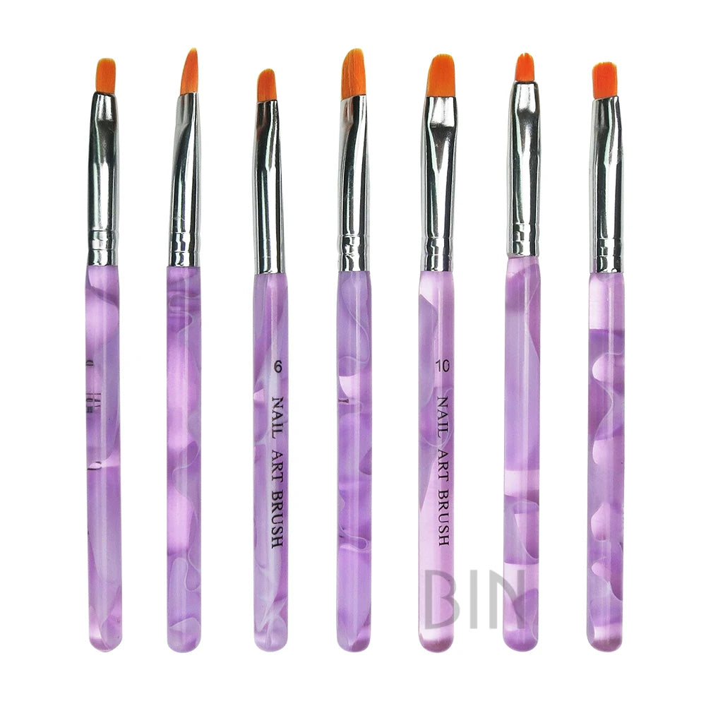 BIN 7pcs Manicure Nail Liner Brush Set Acrylic Handle Nylon Tools Acrylic Gel Polish Nail Brushes Nail Art