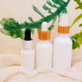 50ml Cylinder White Serum Bottle 15ml Luxury  with Bamboo Pump Lid