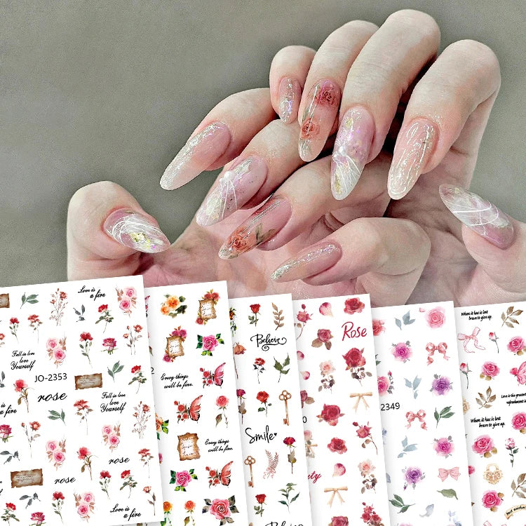 Nail Art Rose Flower Nail Decoration Sticker Self Adhesive 3D Flower Stickers for Nail Charms