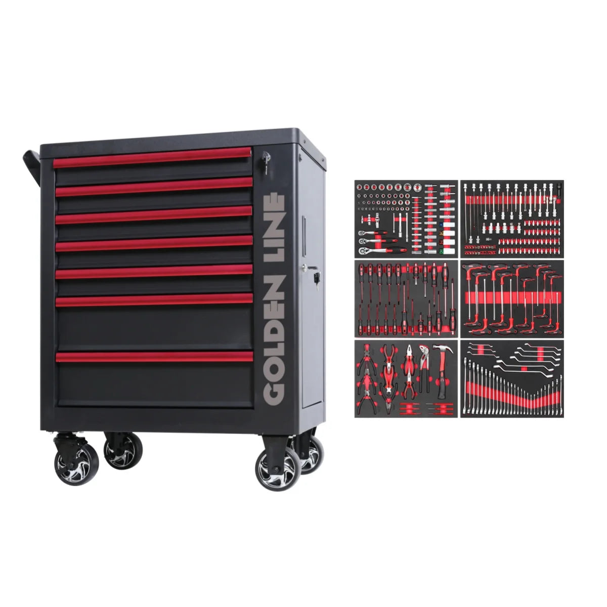 Lockable Seven-Drawer Red Steel Tool Cabinet 279pcs Tool Set for Garage Storage Auto Repair Customizable OEM/ OBM for Workshops