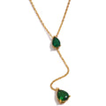 Women Green White Cubic Zircon Minimalist Elegant Stainless Steel Necklace Chain Bling Charm Fashion Korean Jewelry Women