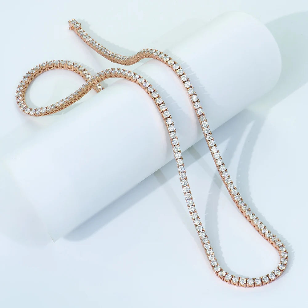 Fine Jewelry 925 Silver Rose Gold Plated Round Shape DEF Mossanite Diamond Tennis Necklace Fashion Jewelry for Party for Wedding MegaBDM