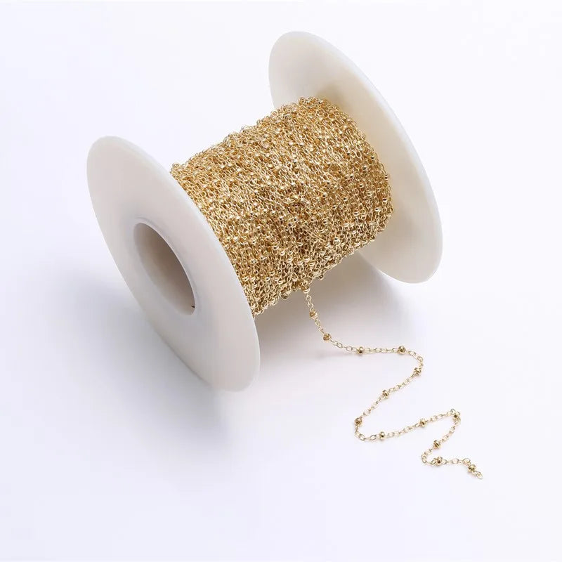 Genuine 14K Gold Filled 1.35mm Cable With Beaded Permanent Jewelry Chains Roll for Women
