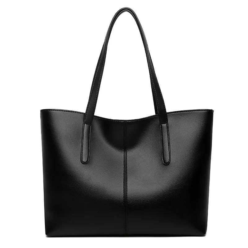 2024 High-Quality Big PU Leather Handbag Women Large Black Tote Bag for Wholesale