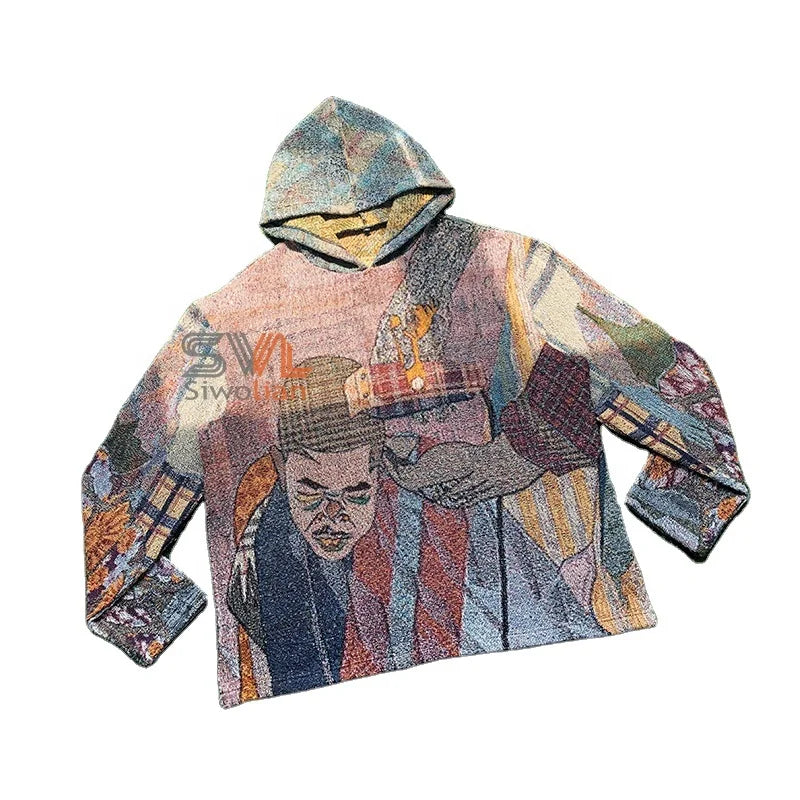 Long Sleeve Female Tapestry Hoodie Vintage Blanket Woven Plus Size Ladies' Streetwear Clothes