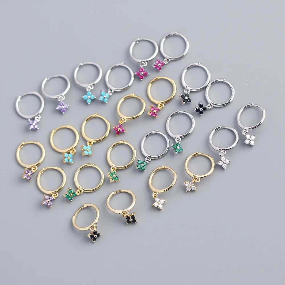High Quality New Design Ins 925 Sterling Silver Fine Jewelry Four Flower Charm Drop Earrings Women