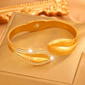 Leaf Shape Diamond Stainless Steel Cuff Bracelet Women Spring 18K Gold Plated Open Bracelet Bangle