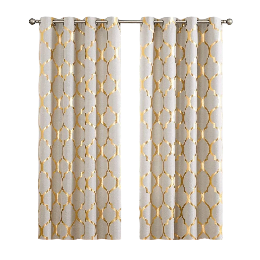 Amity Royal Blue Black Foil Printed Eyelet 100% Polyester Velvet Grommet Blackout Bronzing Curtain for Bedroom