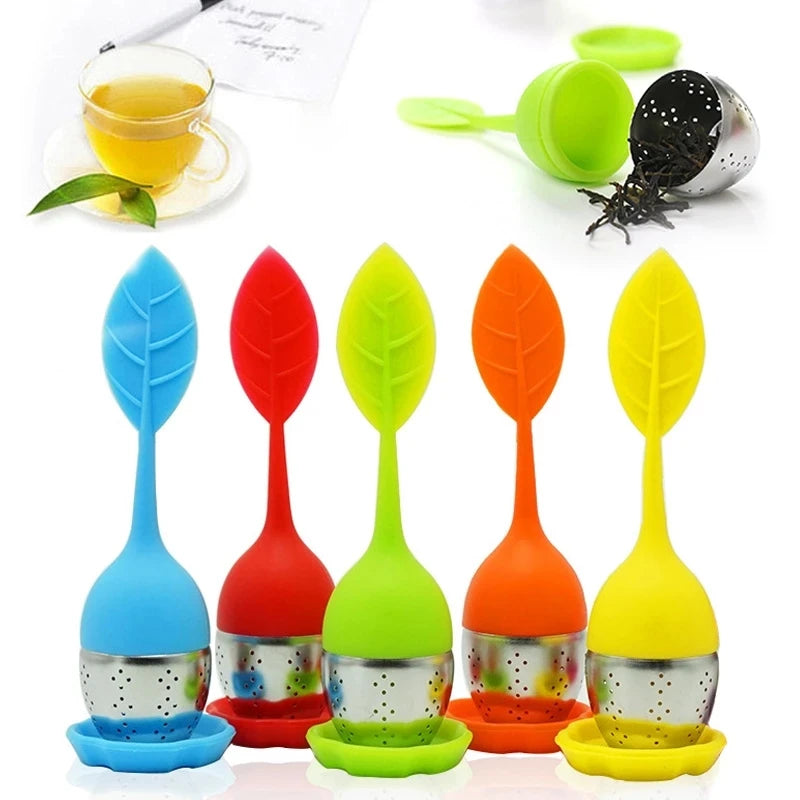 Wholesale Food Grade Silicone Leaf Shape Tea Infuser Stainless Steel Tea Bag Strainer