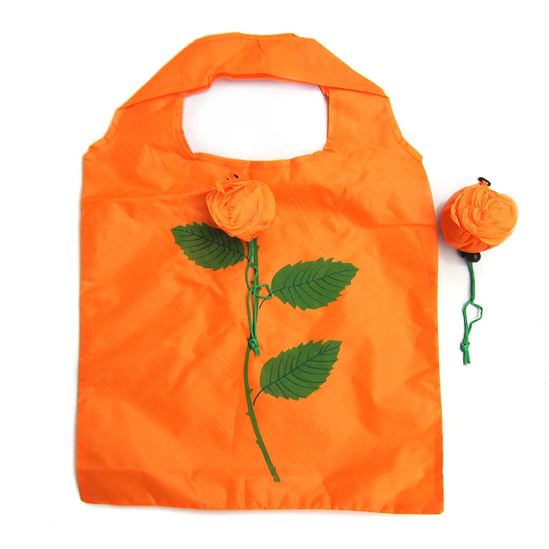 New custom logo Promotional rose flower shopping tote bag woman Handbag Foldable Reusable Folding Grocery eco shopping Bags stock