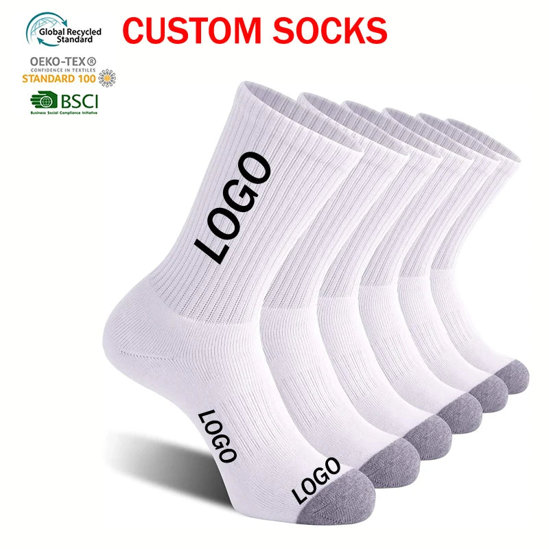 Quality Crew Fashion Embroidery logo Print Men Designer Cotton Sport Custom Socks