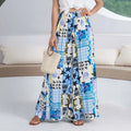Enyami Summer Vacation Bohemian Loose Pants Fashion Print Elastic Waist Beach Printed Waisted Wide Leg Pants Women