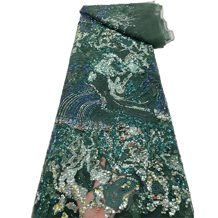 African Lace Fabric Mint Green Sequins Embroidery Lace Voile Wedding Dress Material Laces Fabrics for Women