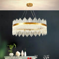 Modern Stainless Steel Suspension Lustre Light Luxury Glass Crystal Chandelier Pendant Light Restaurant Apartment