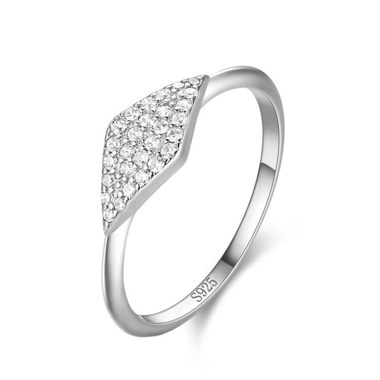 Simple Trendy Geometric Ring 925 Sterling Silver Pave CZ Diamond Rings for Women Girls
