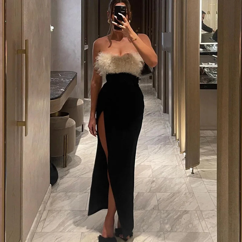 Popular Women's Winter Sexy Spicy Girl Off Shoulder Split Dress