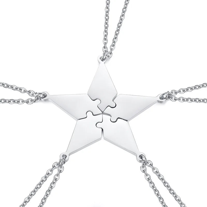 Personalized Customized 5 Pieces Stainless Steel Necklace Puzzle Piece Pendant Sister Brother Necklace for Women and Men