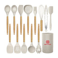 14-Piece BPA-Free Heat-Resistant Kitchen Utensils Set Nonstick Cookware Wooden Handles Silicone Including Spatula Pot Spoons