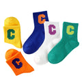 Spring Summer Boys Teen Young Girl Wear Cute Smiling Face Cartoon Letter C Fashion Kids Cotton Crew Socks Mesh Cotton Socks