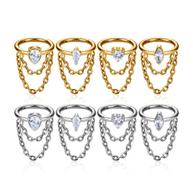 G23 ASTM F136 Titanium Piercing Jewelry Nose Hoop Ring Earrings Hinged Chain Zircon Inlay Helix Cartilage Body Piercing Jewelry