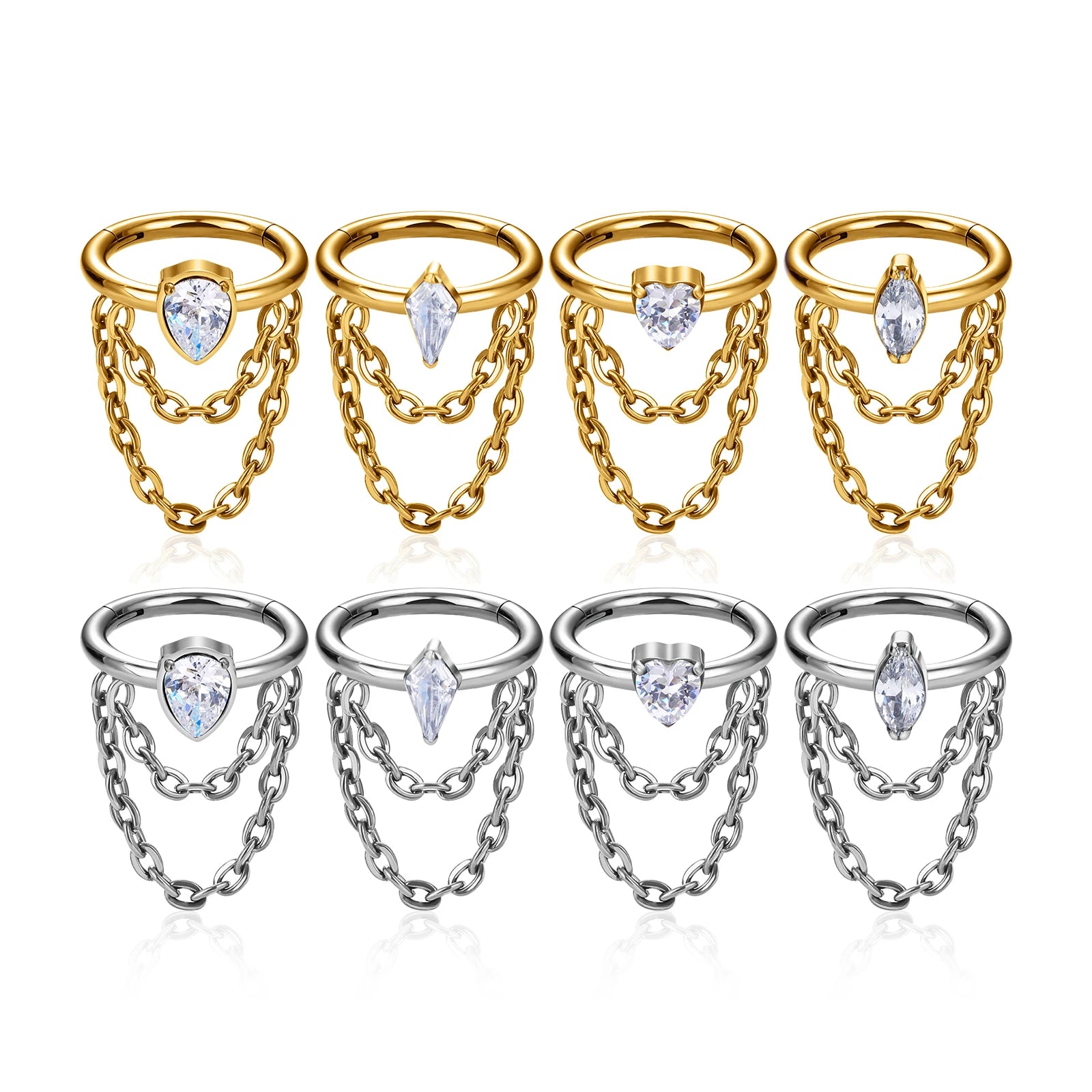 G23 ASTM F136 Titanium Piercing Jewelry Nose Hoop Ring Earrings Hinged Chain Zircon Inlay Helix Cartilage Body Piercing Jewelry
