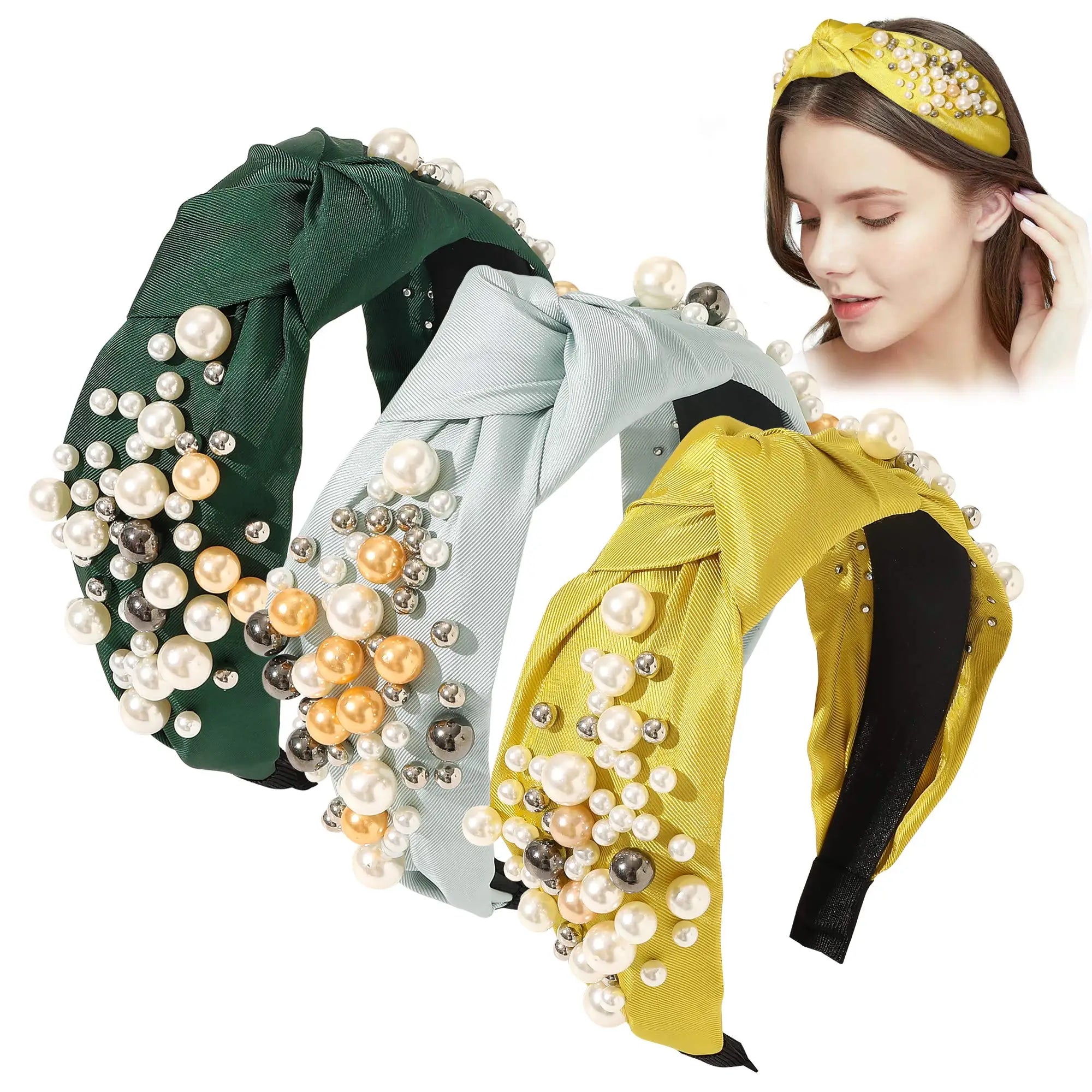 New Fashion Knotted Hair Accessories 2021 Women's Hair Headband Hair Bands Beauty Crystal Pearl Headband