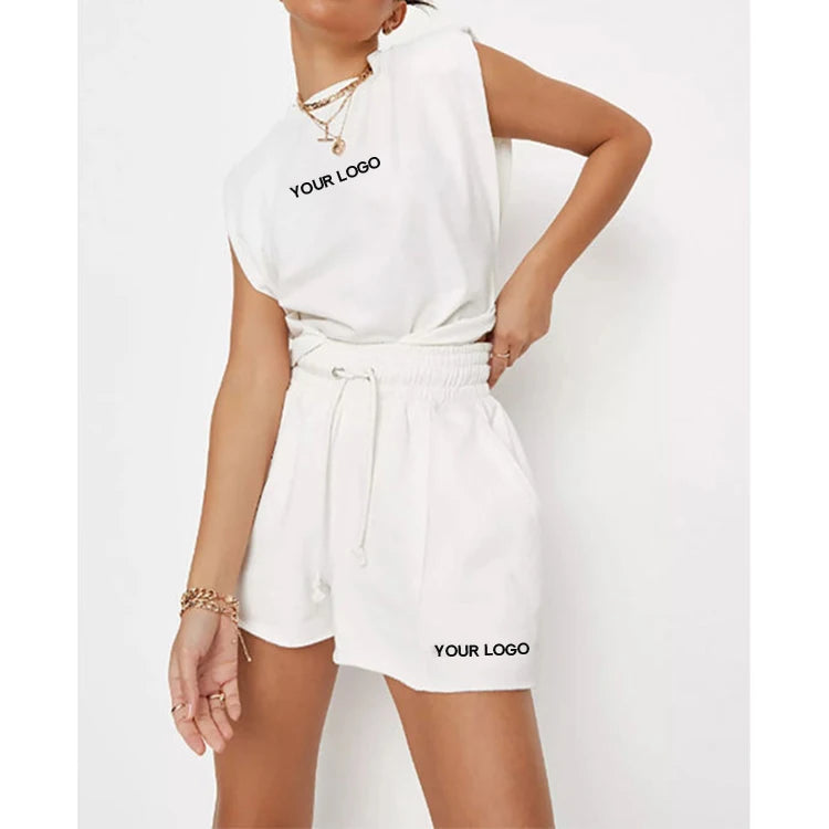 K210112 Solid Causal Sleeveless Crop Top and Short Pants Matching Set Tops Shorts Sweat Sets Comfy Two Piece Set Women Clothing