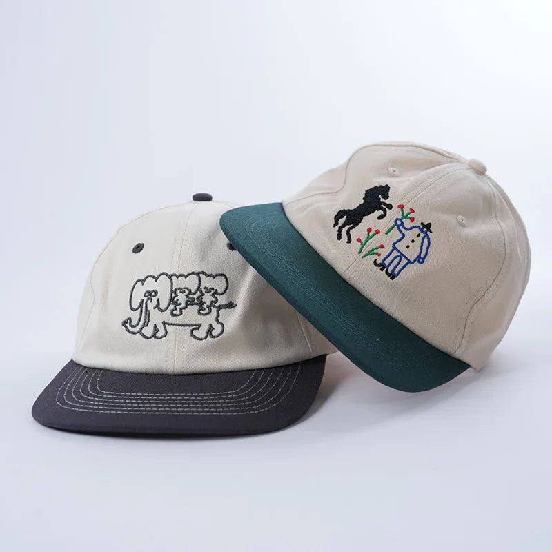 YKH High Quality 6 Panels Unstructured Snapback Cap Custom Design Logo Embroidered Flat Brim Unstructured Cap