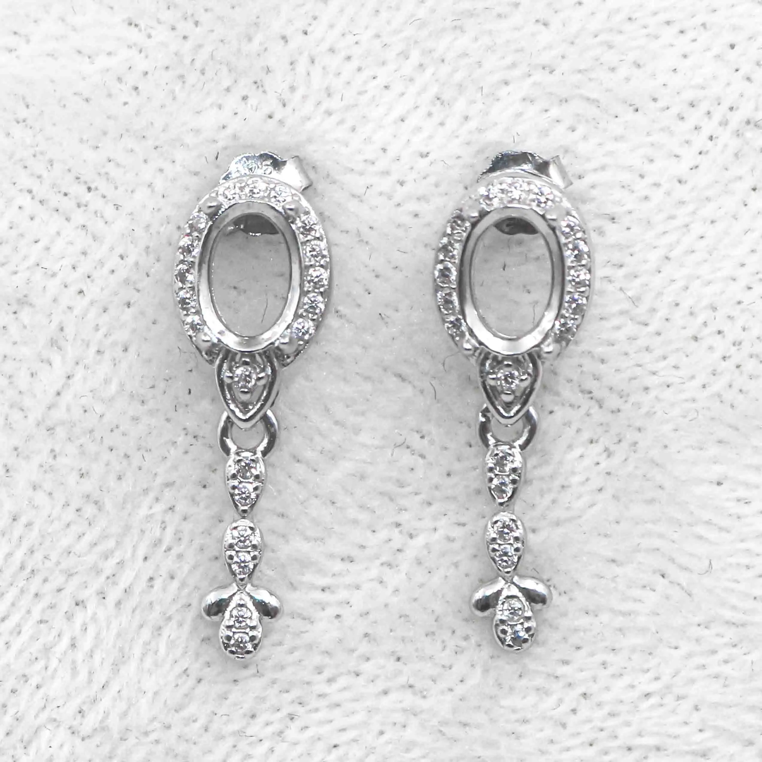 Sterling Silver 5*7mm Semi Mount Stud Eardrops Empty Frame Support Blank Setting S925 Base Without Center Stone DIY for Inlay
