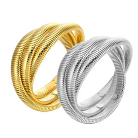 ERESI New Stainless Steel 316L Wide Heavy Metal Stackable Bracelet Bangle Waterproof 18K PVD Texture Charm Statement Jewelry