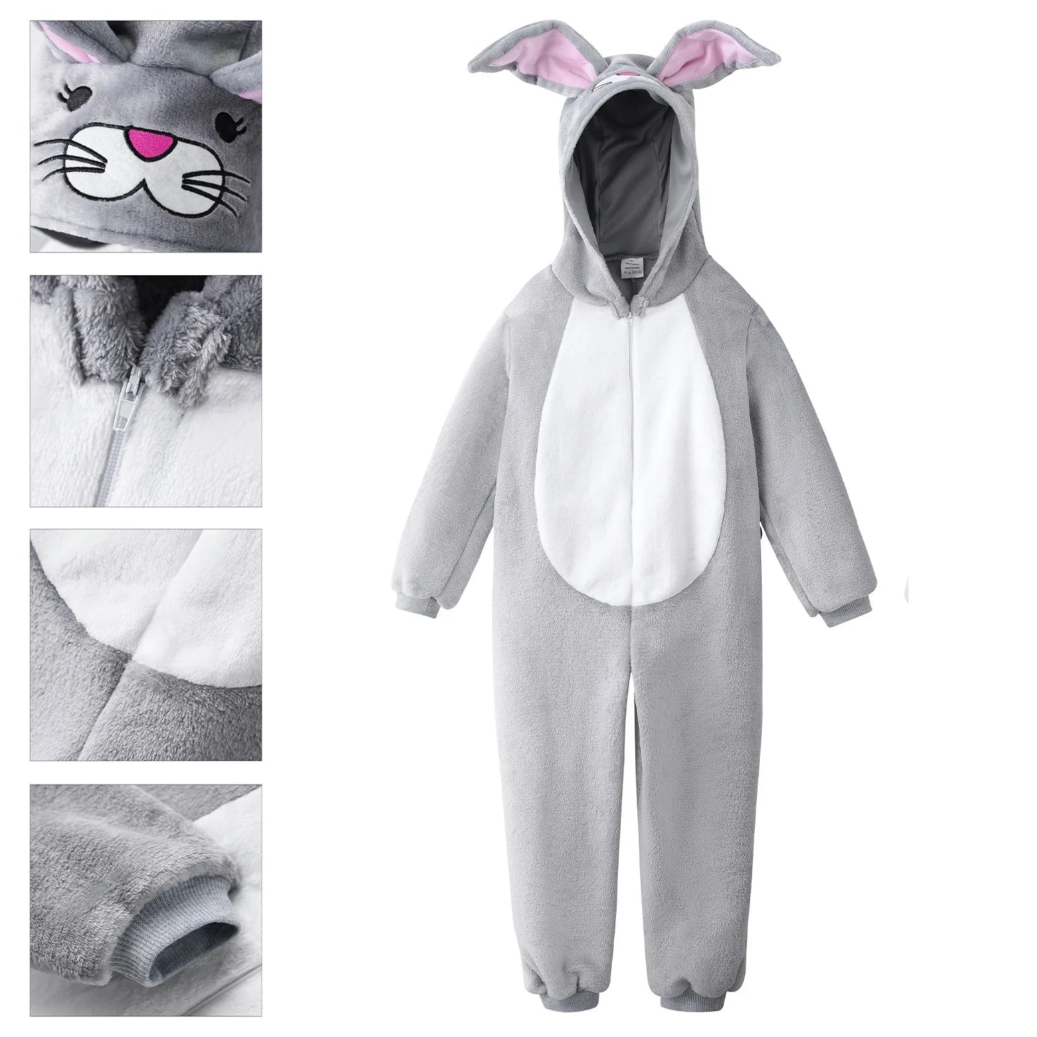 Stylish Bunny Jumpsuit Girls and Boys Comfy Long Sleeve Hooded Romper for Easter Carnival Party Performance