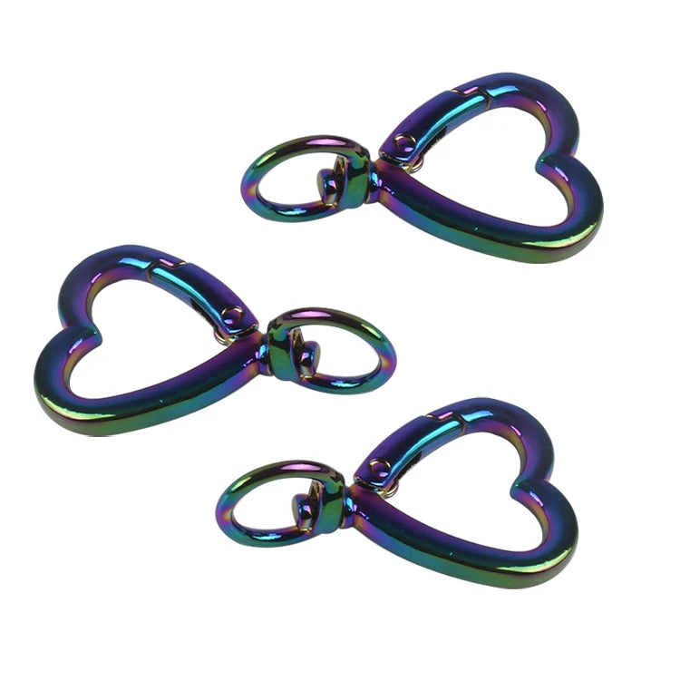 Rainbow Heart Shape Keychain Snap Ring Carabiner Hook Spring Ring Buckle
