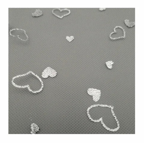 Good Quality Heart Tulle Iridescent Knit Silver on Foil Fabric