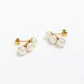 Trendy High Quality PVD 18K Gold Plated 3 Pearl Stud Earrings Stainless Steel Fashion Earring Wholesale