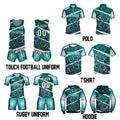 Wholesale Breathable Fully Sublimation 100% Polyester Blue Full Rugby Uniform Set Quick Dry Rugby Shirt Touch Football Singlets