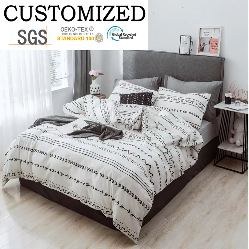 3D Printed 300TC 3-Piece Simple 100% Cotton Bed Linen Bedding Set with Pillow Cover