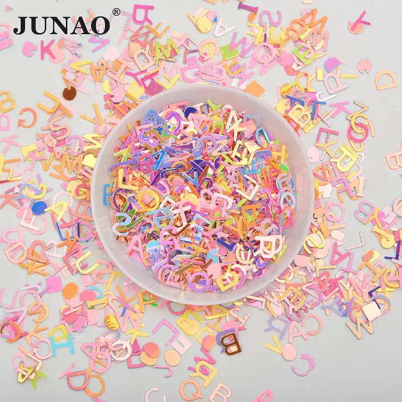 JUNAO 500g Nail Letter Shape Sequins Shiny Shell Nail Art Glitter Wholesale Glitter Sequins for Nail Art