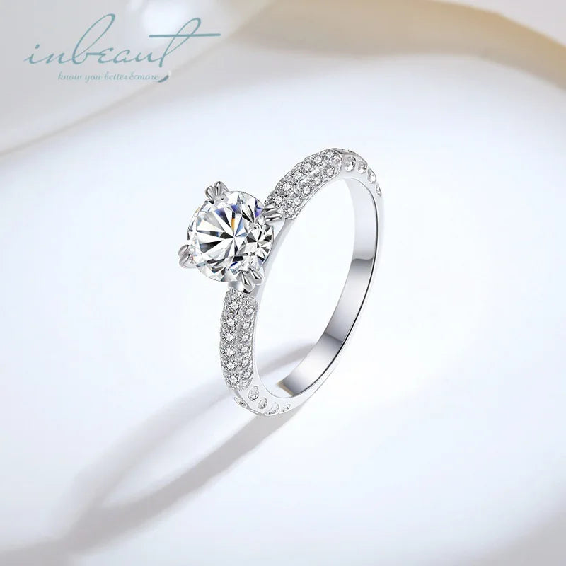 Silver 925 Original 1 Carat Round Brilliant Cut Diamond Test Past D Color Moissanite Engagement Ring for Women Gemstone Jewelry