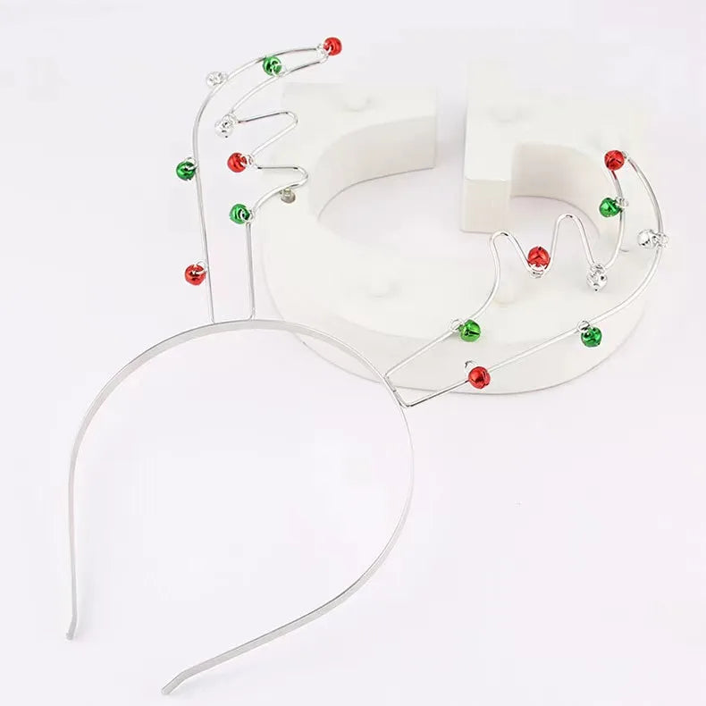 Metal Colorful Bells Deer Horn Christmas Hair Ring Oversize Antler Bells Headbands Christmas Hair Accessories